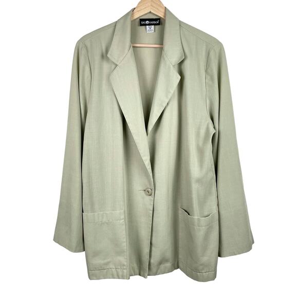 90s Sage Green Blazer Chore Jacket Longline Vintage Preppy Minimalist Size 14 - Picture 1 of 9